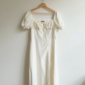 LICHI White Gathered Drawstring-Neck Midi Dress